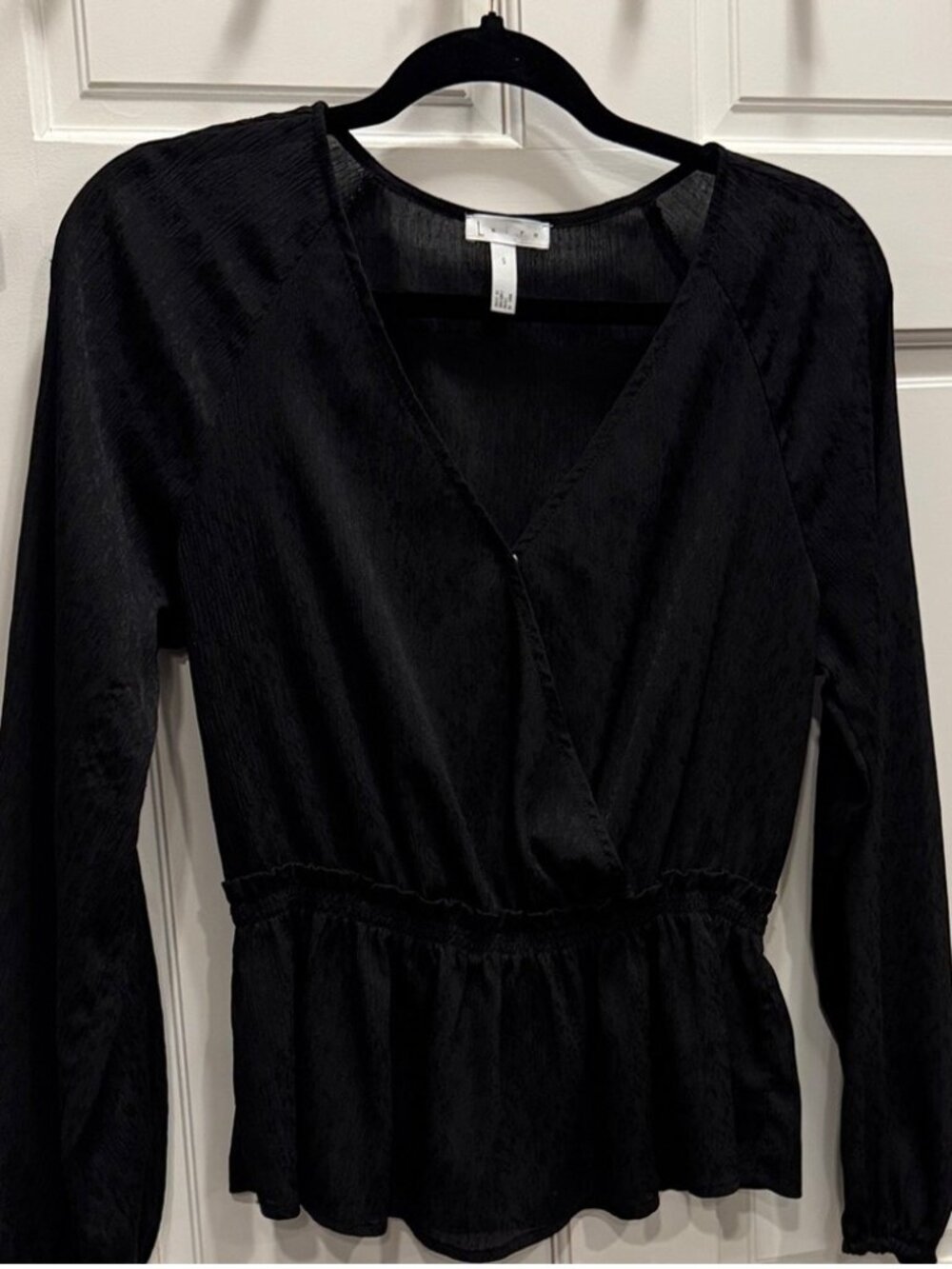 Black V-Neck Peplum Blouse